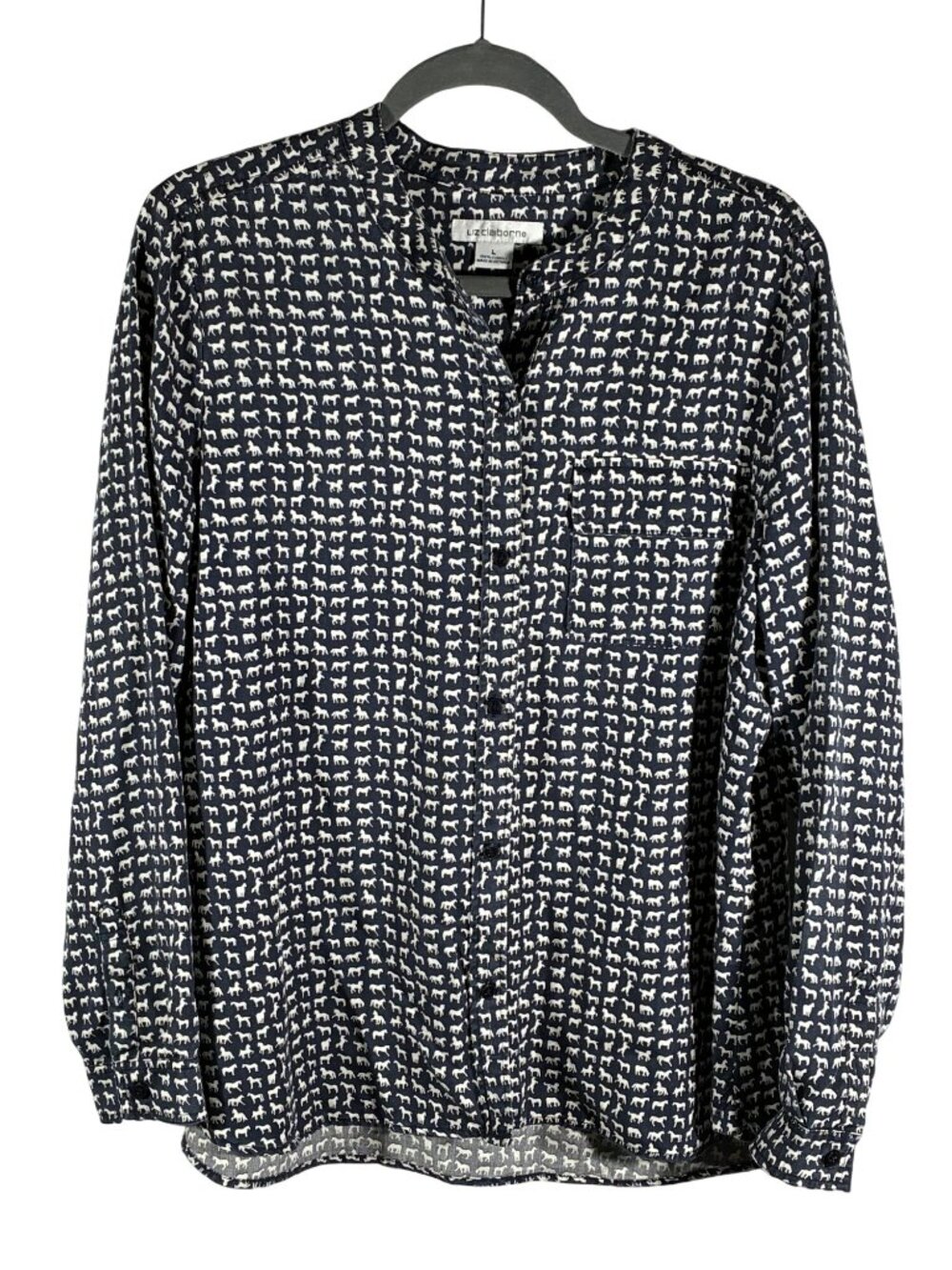 Liz Claiborne horse novelty Print Button-Front Blouse Size L 100% Lyocell